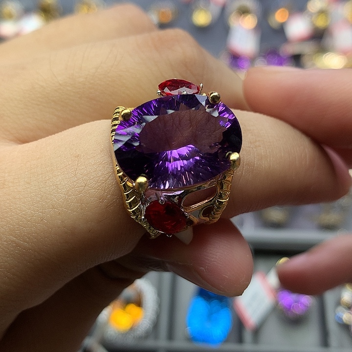 银S925镀金镶嵌戒指水晶