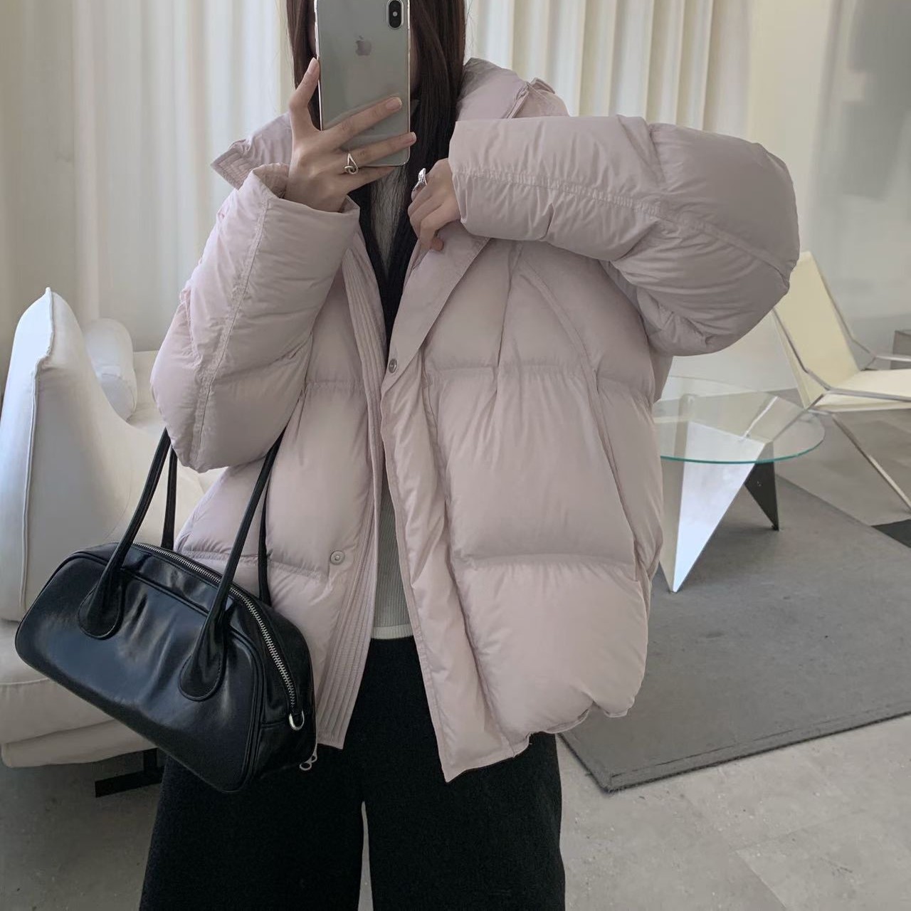 qgg女装冬季新款90白鸭绒连帽一手长羽绒服 258696