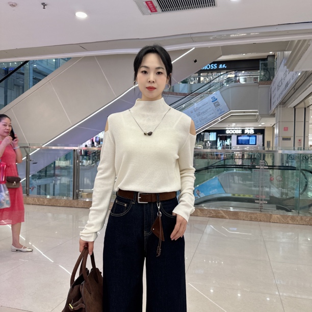 毛衣女装女修身轻熟风长袖毛针织衫轻职风秋冬拼接