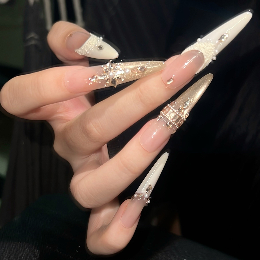 4.5款清货蓝色猫眼手工穿戴甲清冷高级纯欲风长款