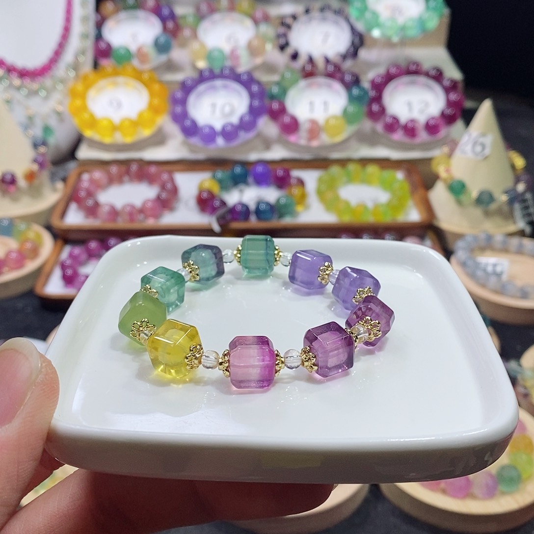 萤石手链未镶嵌彩虹方糖10mm