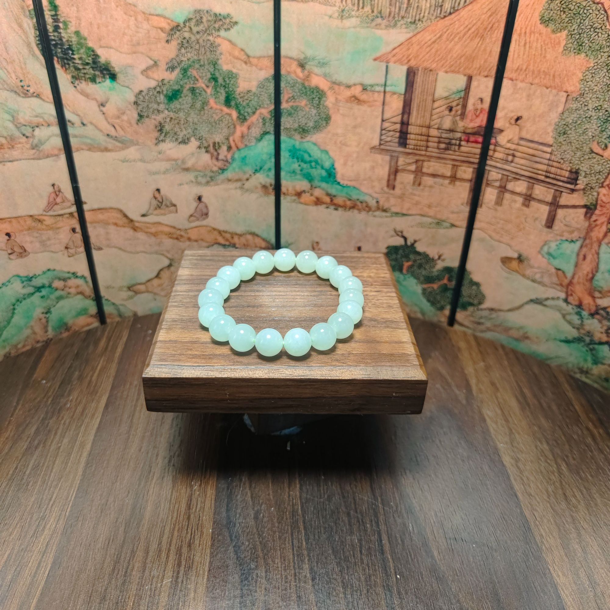 H和田玉晴水圆珠手串（卡10）2244