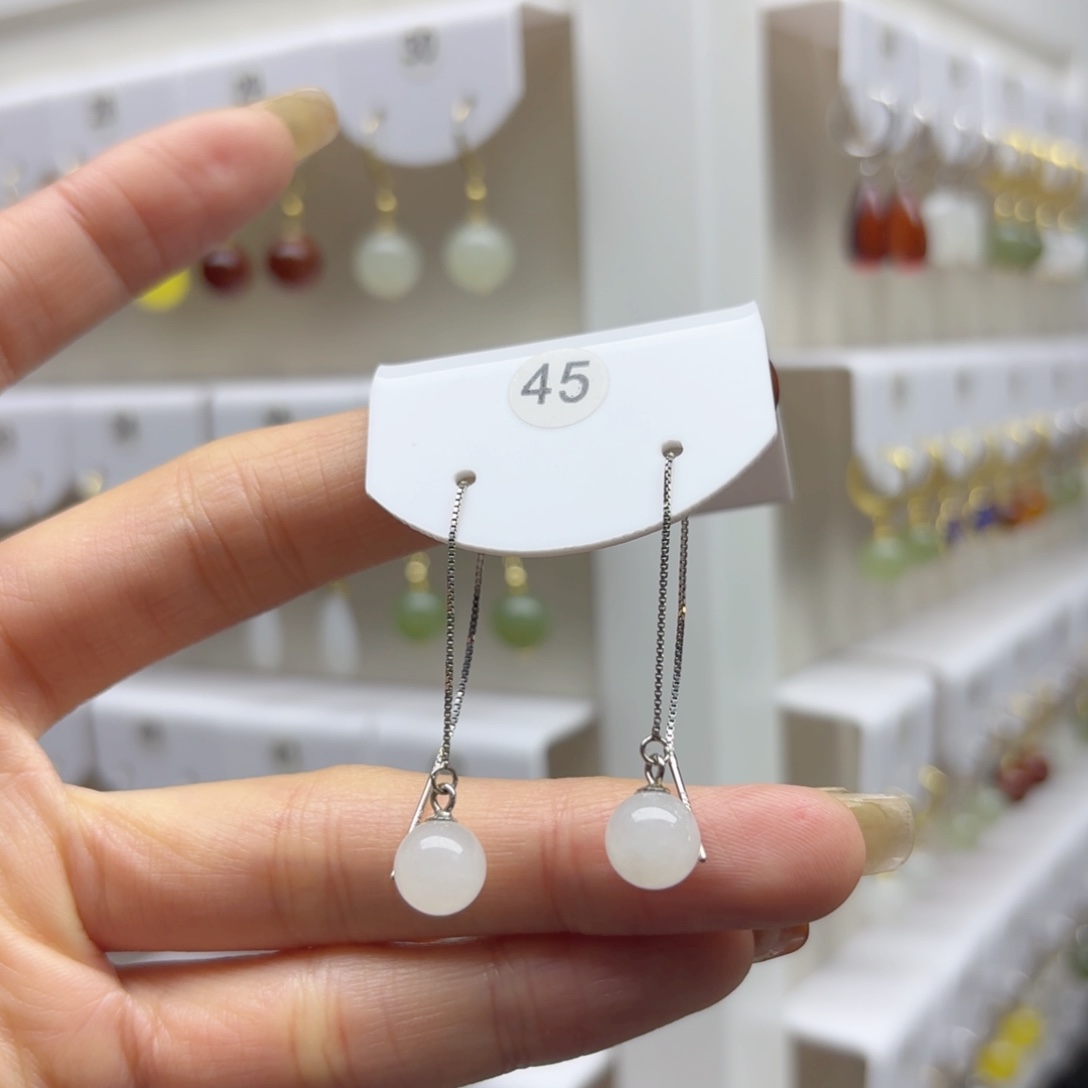 银S925镶嵌和田玉耳饰