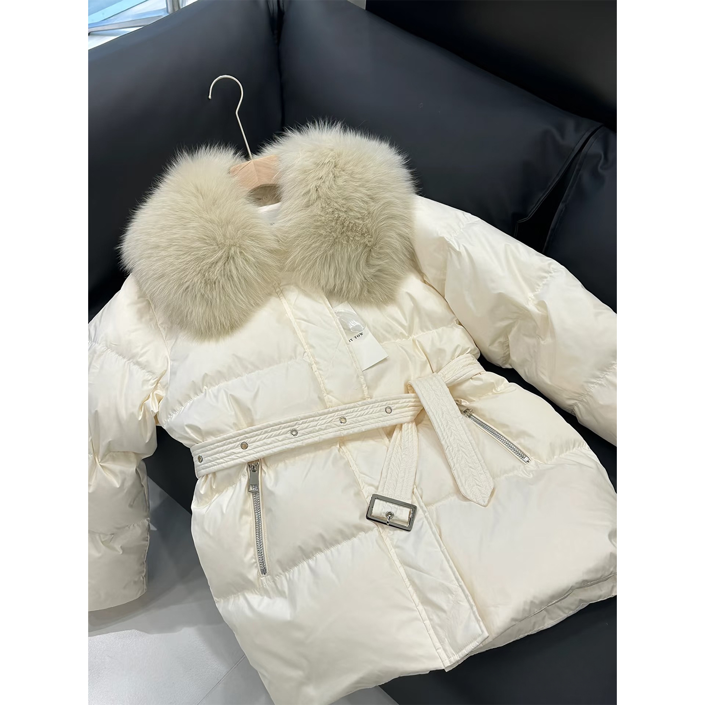 韩版冬季少女风大狐狸毛领羽绒服长款气质网红宽松中长款女加厚