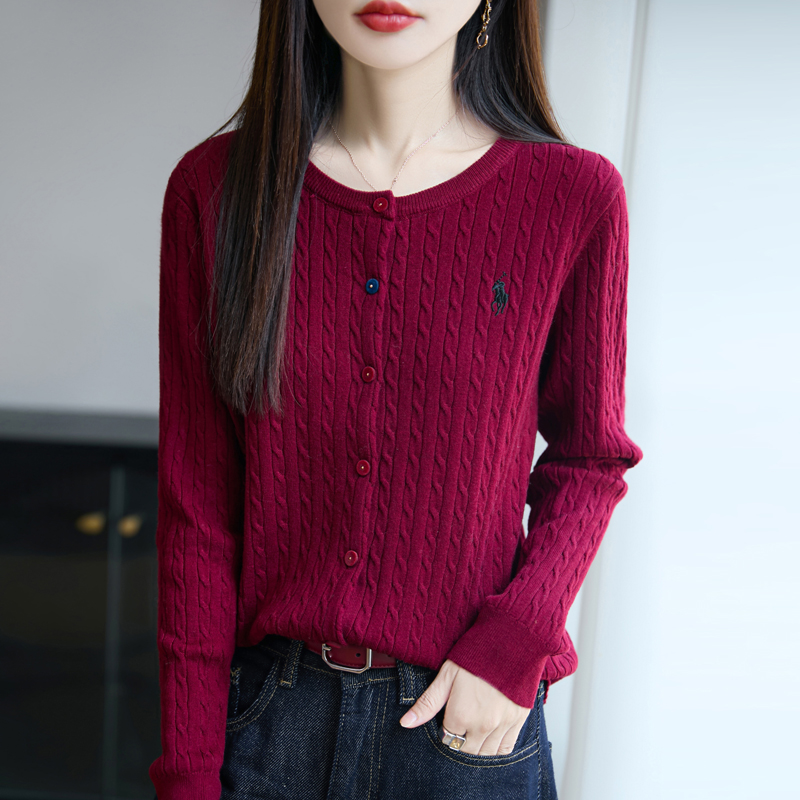 2025新款针织羊毛衫女圆领纯色毛衣长袖百搭针织开衫