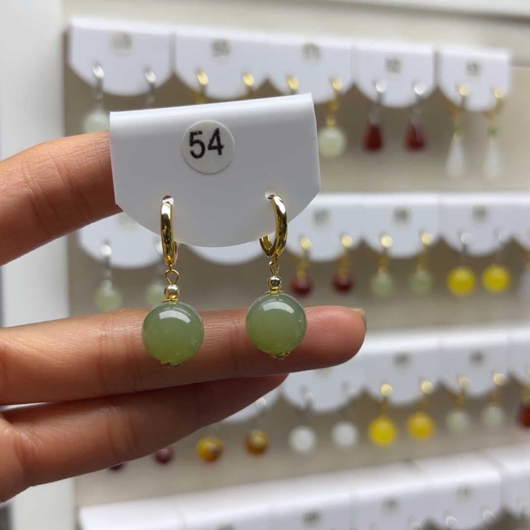 和田玉银S925镶嵌耳饰