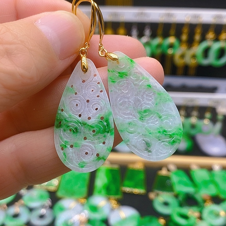 翡翠耳饰银S925镶嵌耳坠