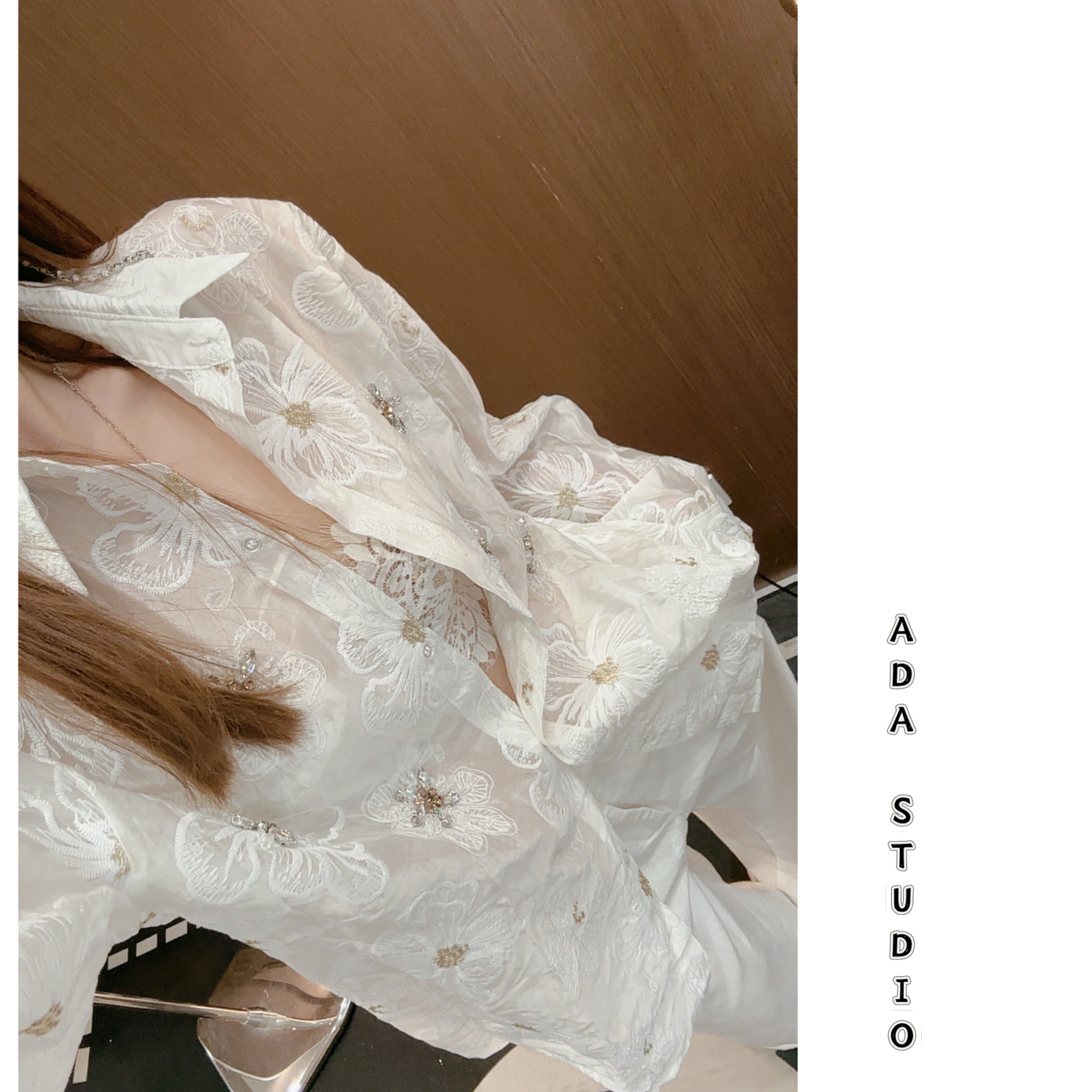 Ada定制【微光梦境】重工刺绣衬衫女清新钉珠气质开外套夏季防晒衫