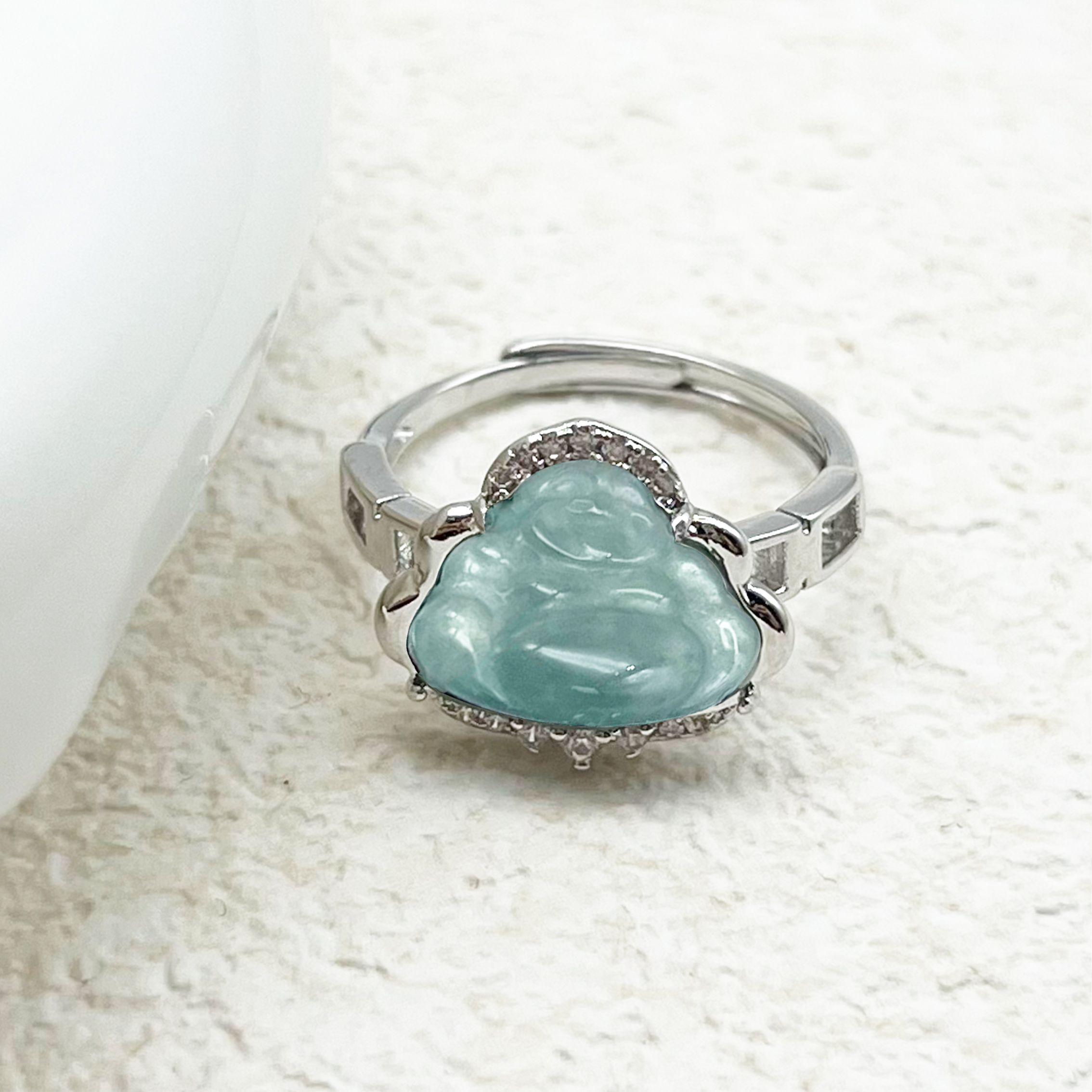 天然翡翠佛公时尚轻奢戒指（尺寸13×10×4）--AXW3010