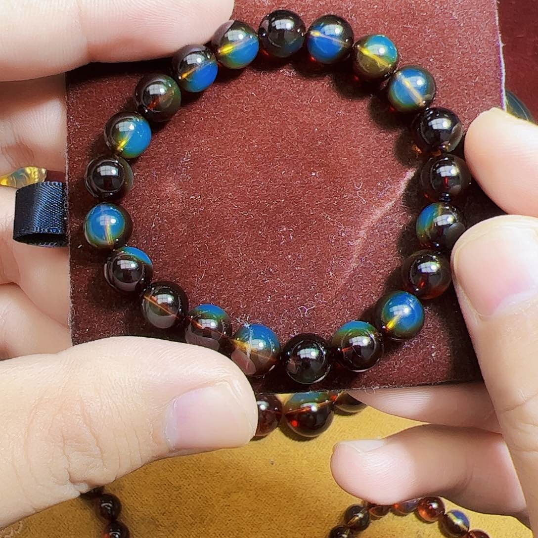 蓝珀珠宝奇石未镶嵌8大加墨西哥红蓝珀手串