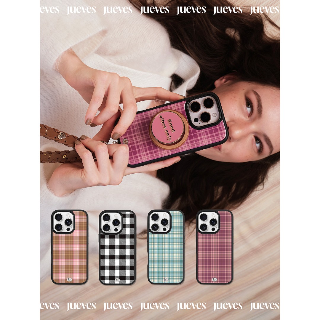 JUEVES星期四摩登女孩·复古格纹手册iphone17手机壳原创百搭高级