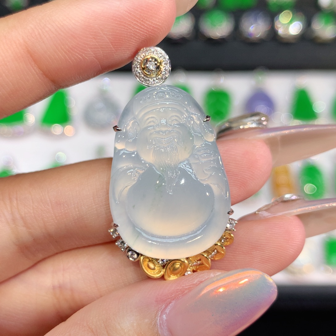 翡翠18K金镶嵌吊坠(不含链)