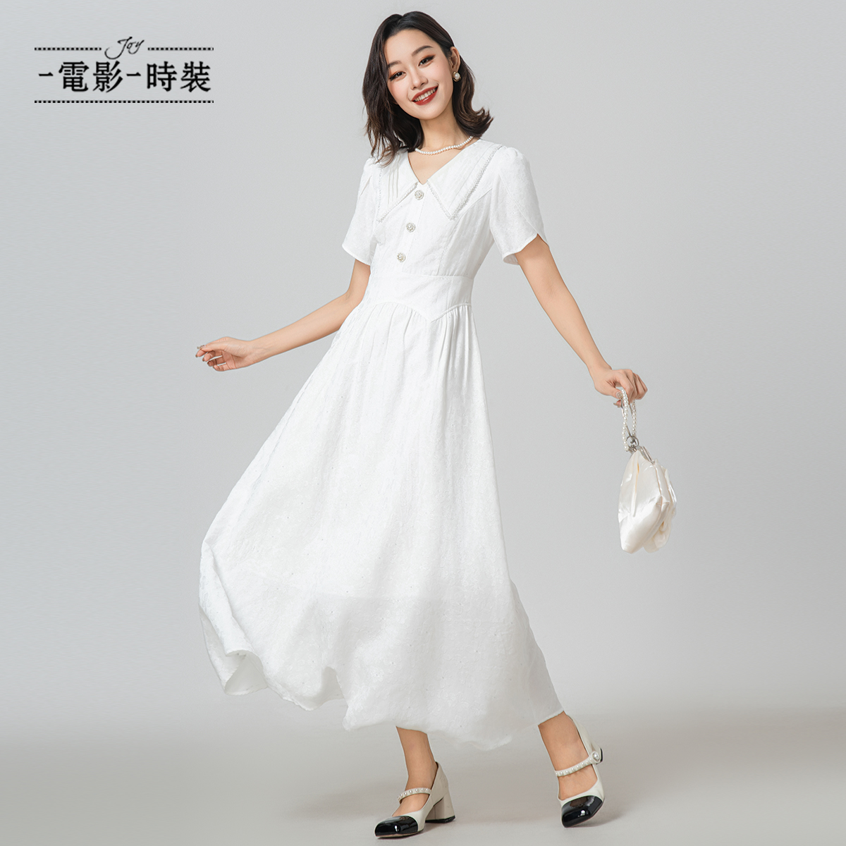 【蜜思仝】一电影一时装夏季法式V领高腰连衣裙 FENL124541