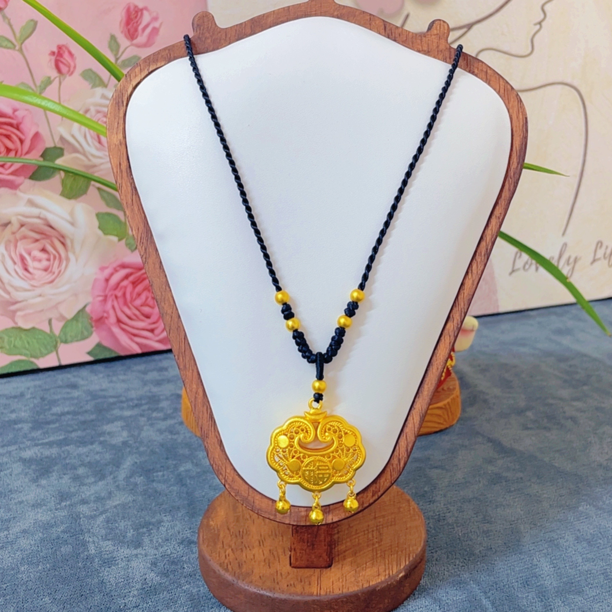 铜合金吊坠 手工编织四颗珠珠铃铛款福锁吊坠