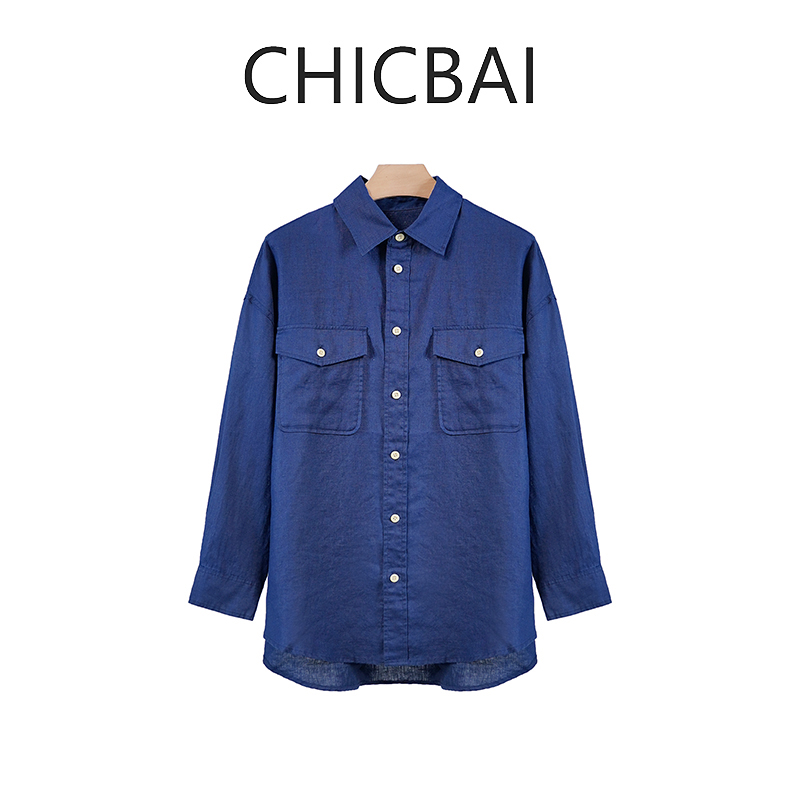 CHIC白 简约随性感单排扣亚麻衬衫