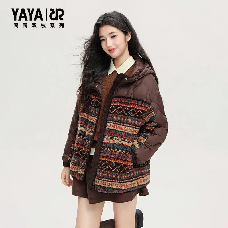 YAYA/鸭鸭【双绒系列】羽绒服女短款时尚保暖连帽外套YE5B610142H