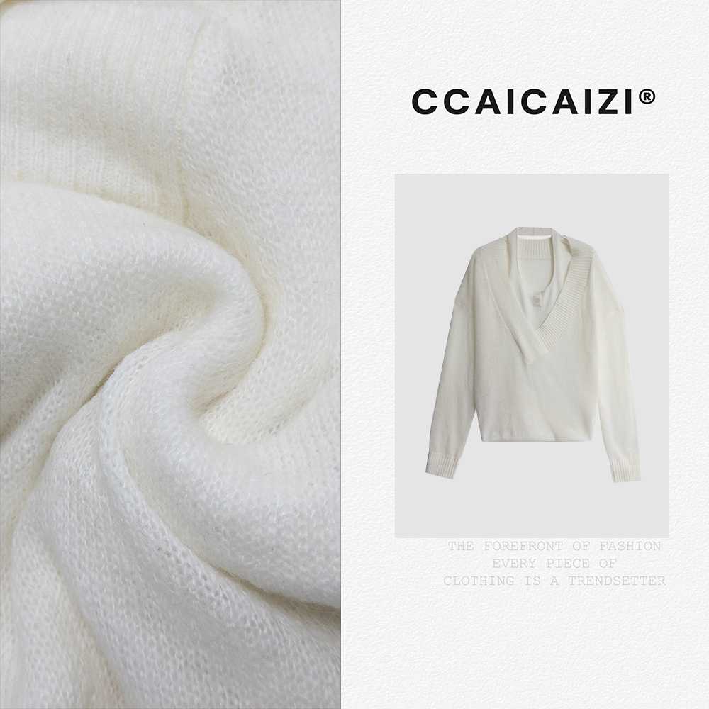 [no退no换]CCAICAI「双懿」挂脖毛衣假两件秋新款法式针织衫 I15016