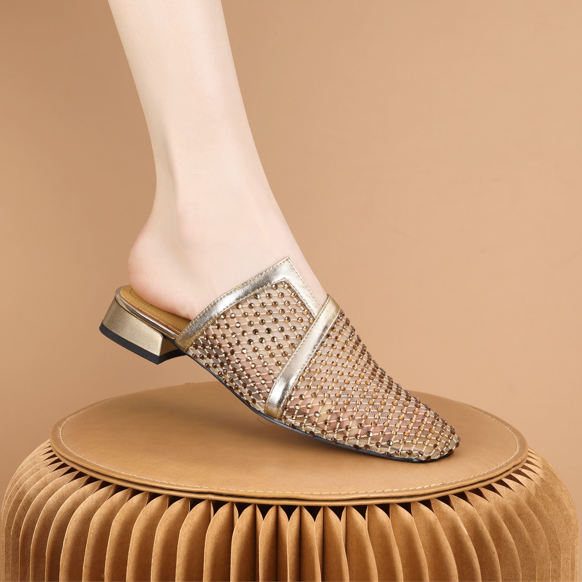 女士显瘦仙女风镂空包头半拖鞋女外穿懒人一脚蹬编织网纱穆勒鞋子