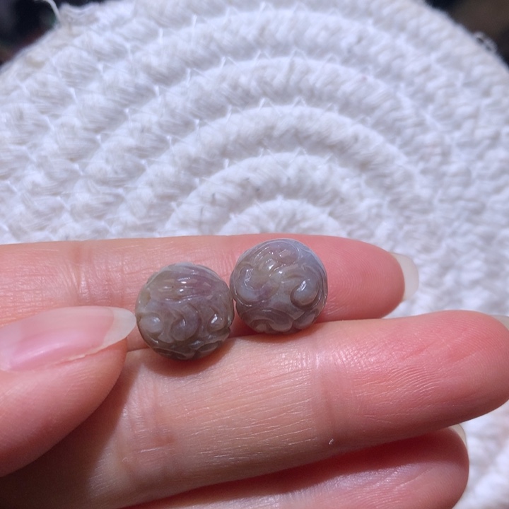 翡翠散珠黄翡飘葡萄紫珠珠一对
