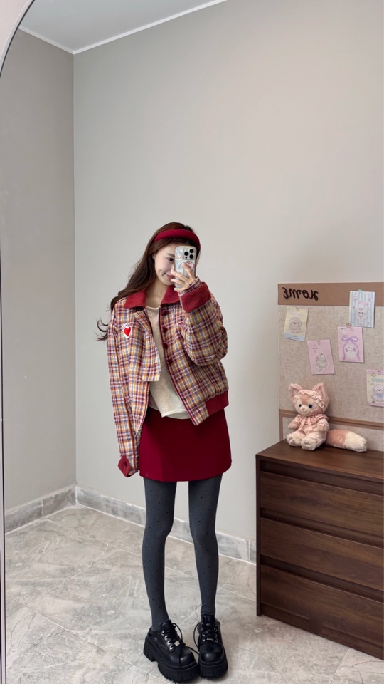 甜小宅 红色韩系半身裙女高腰显瘦防走光a字裙百搭时尚短裙