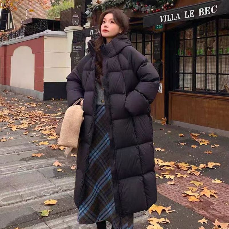 A10女士新款时尚百搭中长款加厚连帽棉服