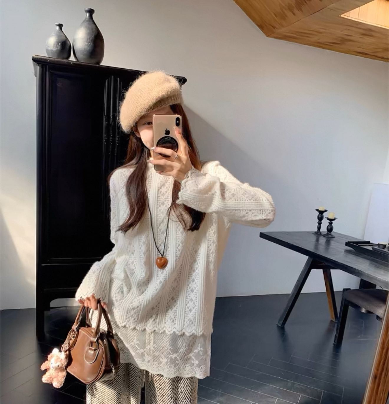 T恤蕾丝半高领拼接针织韩版冬季慵懒风圆领宽松百搭加厚套头