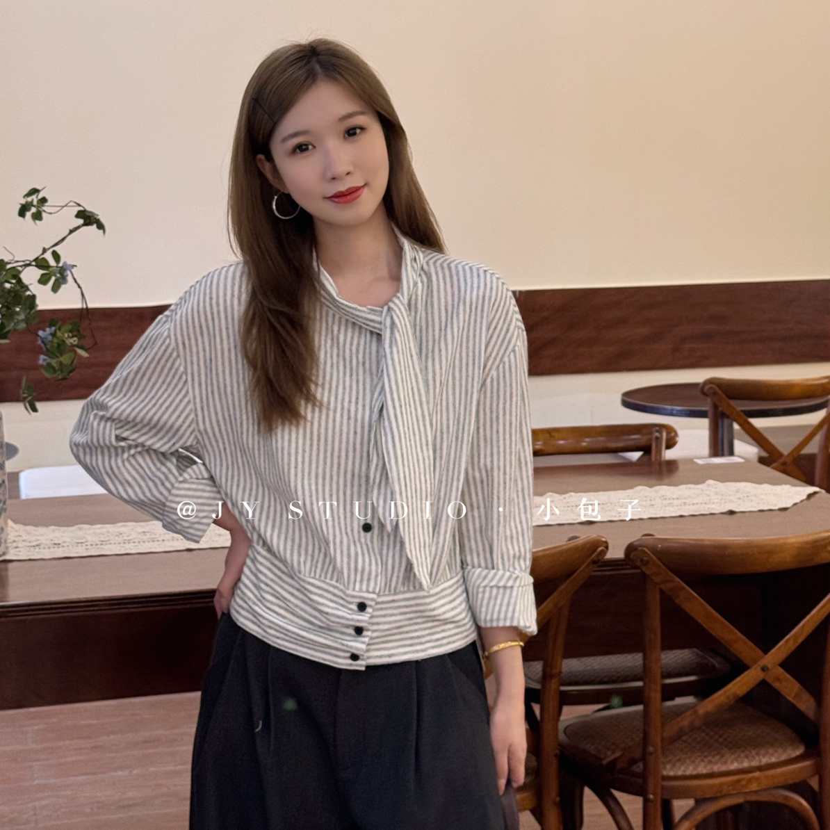 小包子【绑带条纹衬衫】