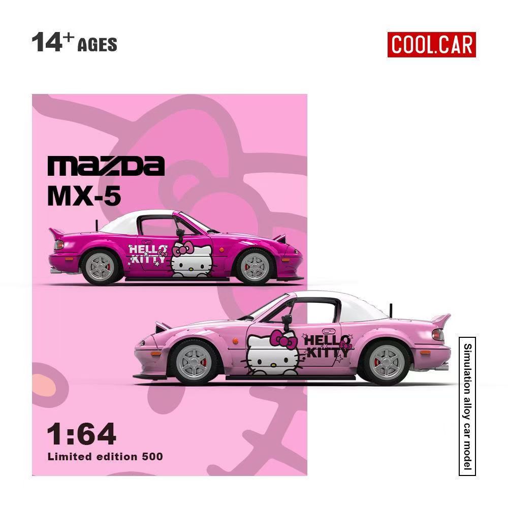 CC 1:64 JDM马自达MAZDA MX5  HELLO KITTY猫涂装 合金汽车模型