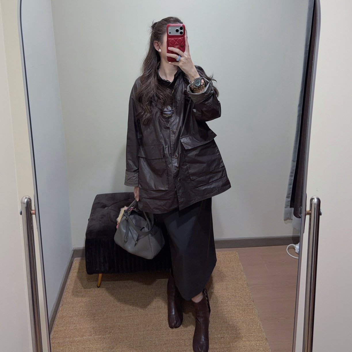 那奢Nashe|中长款立领秋冬落肩袖宽松型涂层全棉女款休闲百搭外套