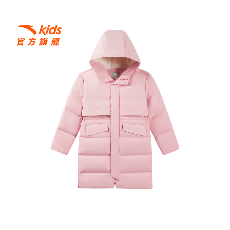 安踏儿童中长羽绒服女童春季新款加厚连帽防风羽绒外套362516913