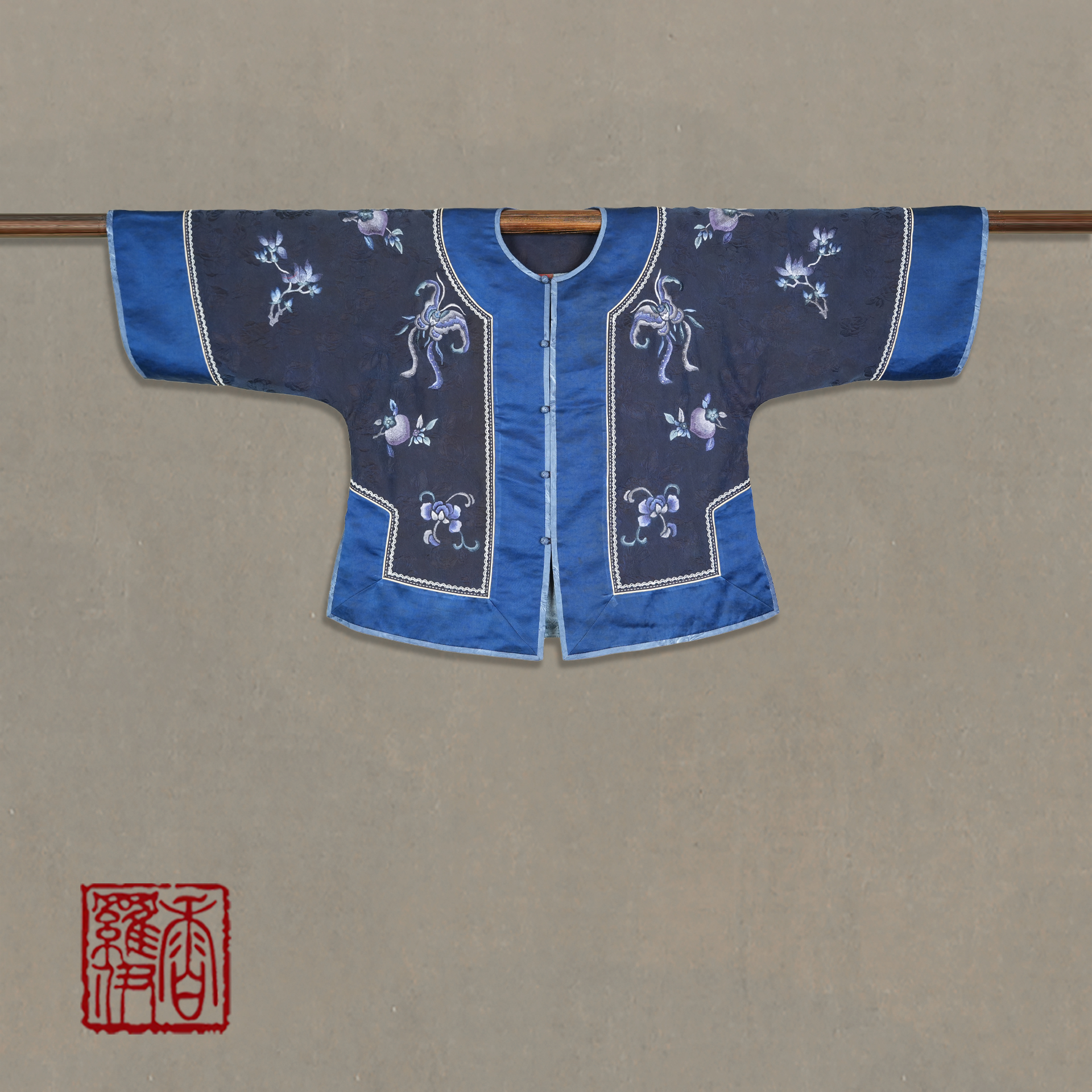 香罗伊【蝶青】传统复古手绘上衣