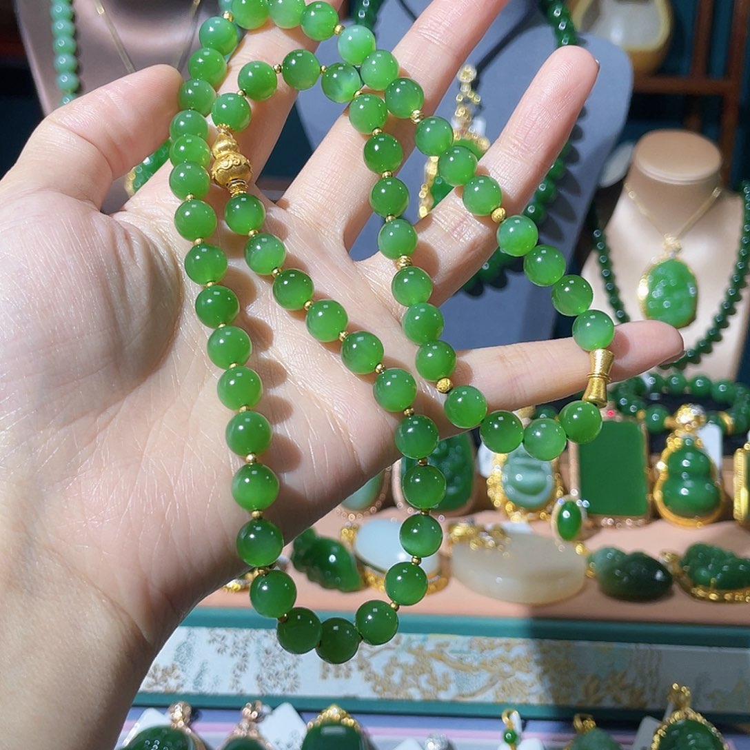 和田玉（碧玉）项链18K金镶嵌