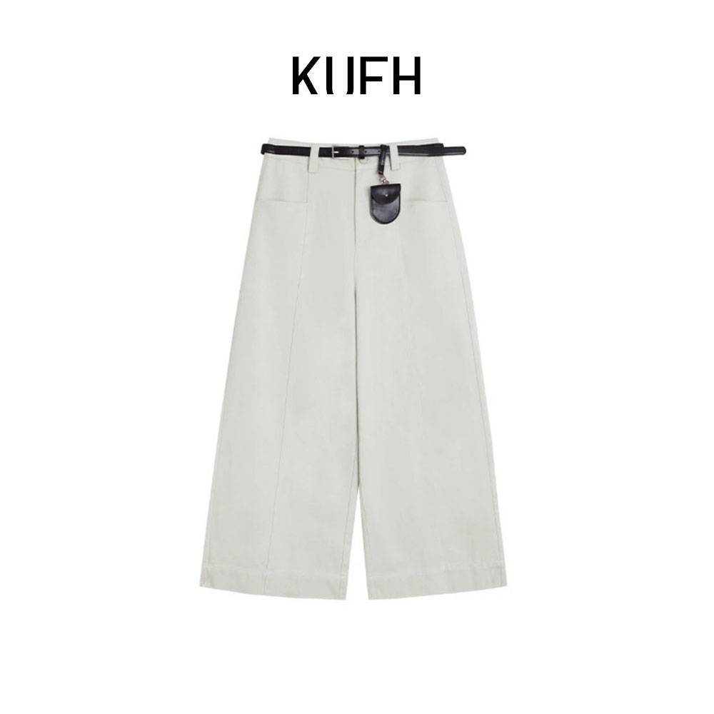 KUFH【雪域流光】2025新款石灰白高腰天丝棉直筒阔腿裤女KYMW5353