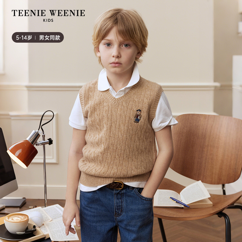 TeenieWeenieKids25年新款秋季男女童学院V领羊毛背心TKKN257899I