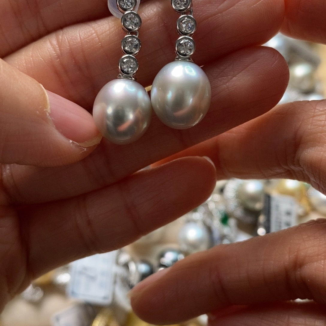 海水珍珠耳饰银S925镶嵌