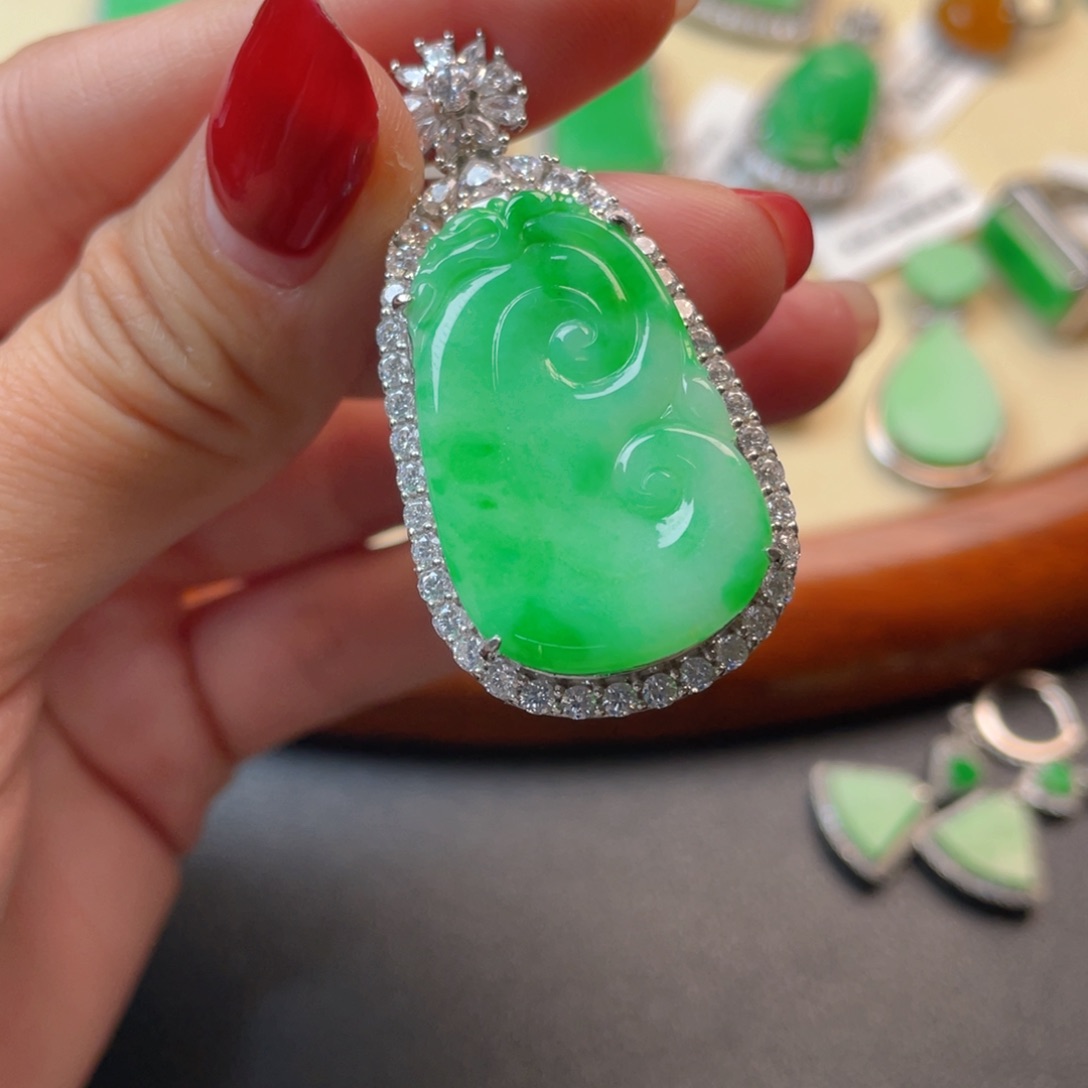 翡翠吊坠(不含链)银S925镶嵌