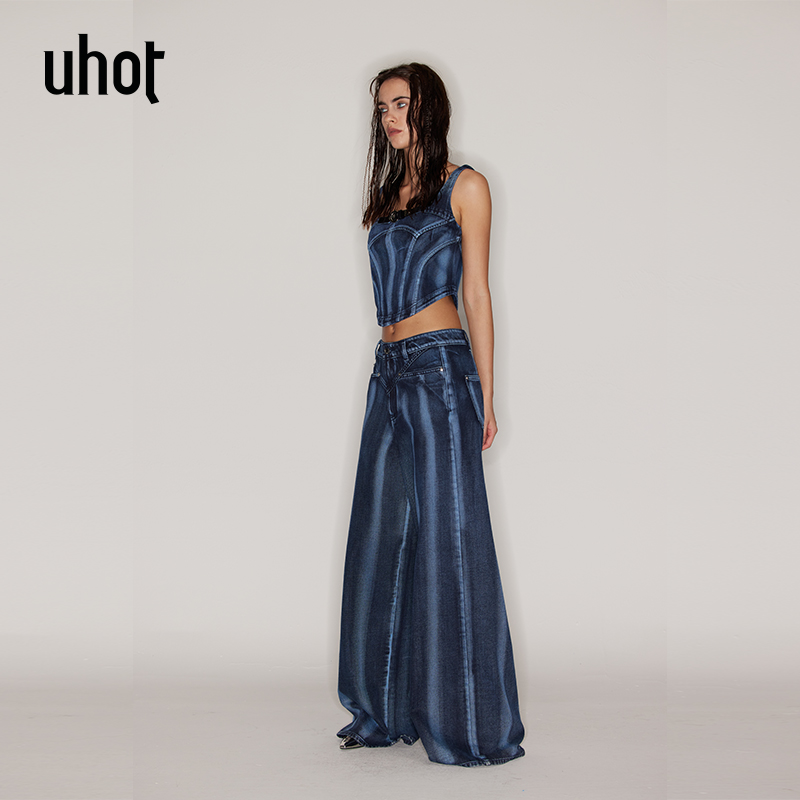 uhot 蓝色牛仔长裤 UWFR1K241