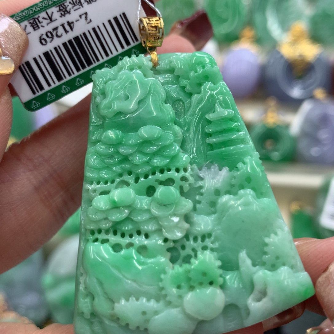 翡翠吊坠(不含链)18K金镶嵌