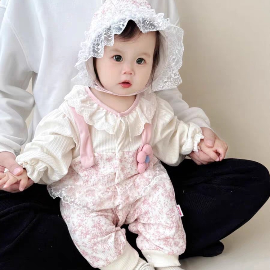 婴儿衣服春秋碎花连体衣女婴春装宝宝假两件套装洋气百天公主哈衣