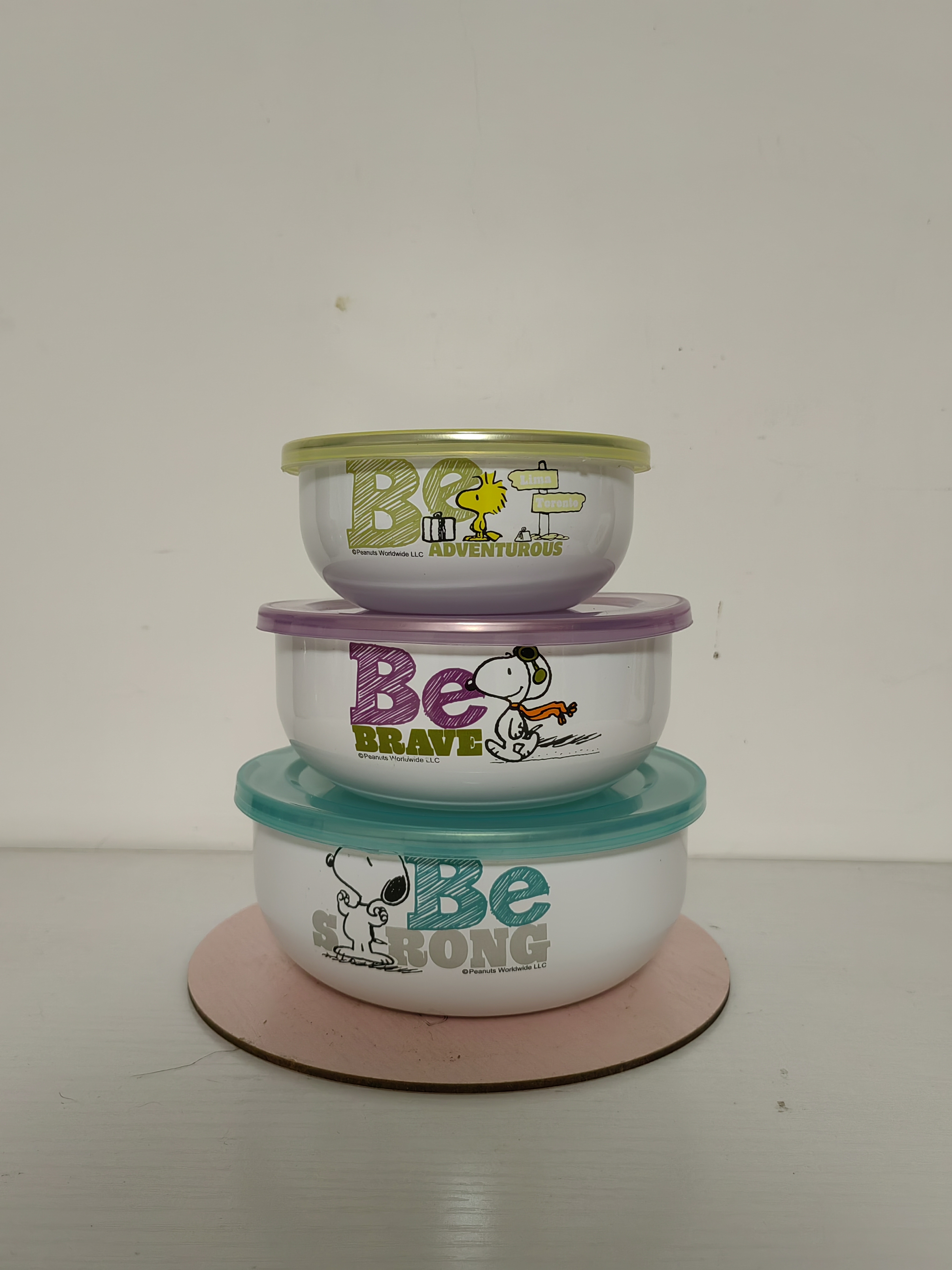 搪瓷12-16cm陶瓷学生冰碗三件套带盖密封保鲜碗套装史努比餐具