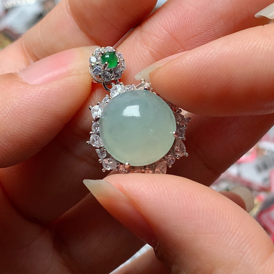 翡翠戒指银S925镶嵌天然翡翠吊坠