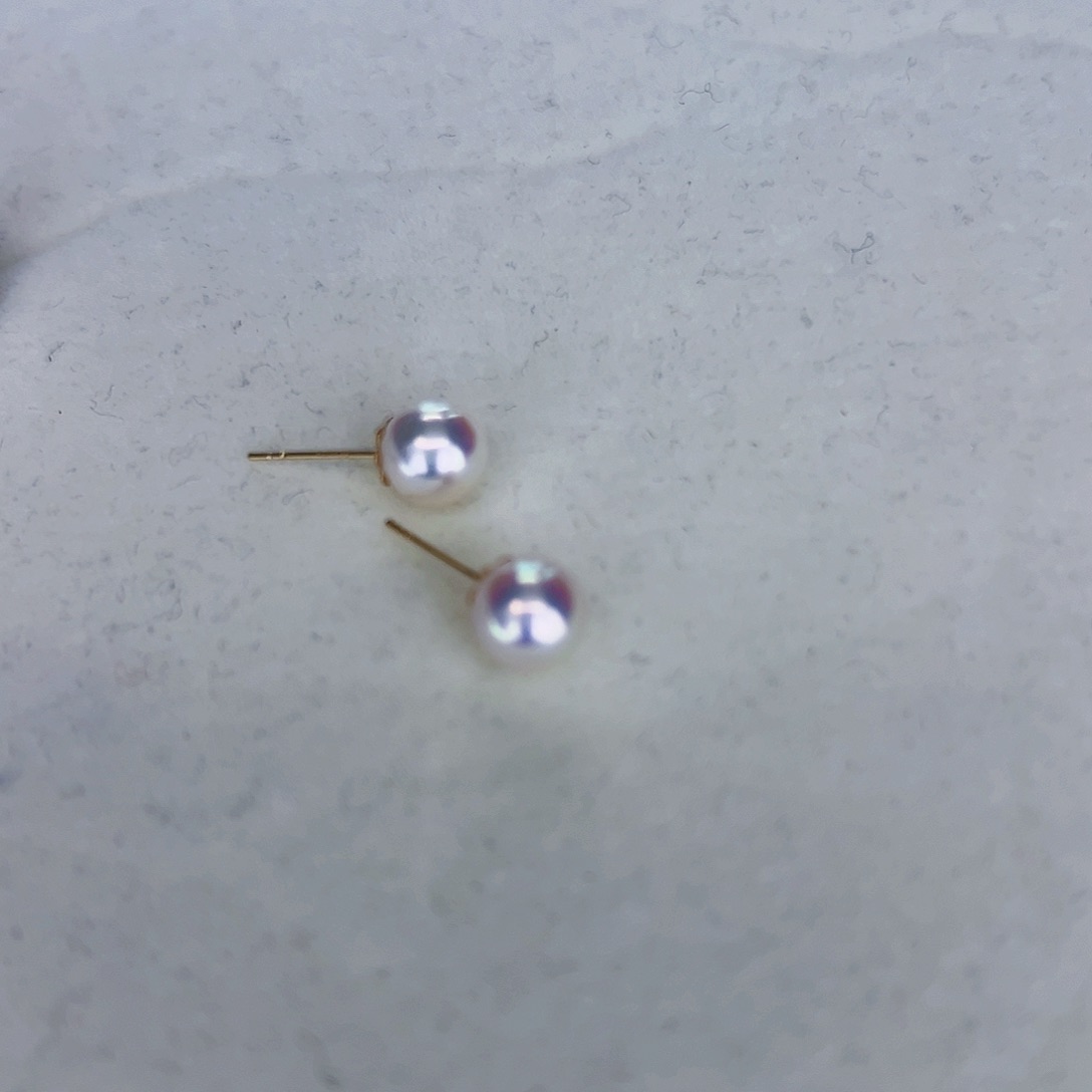 海水珍珠海水akoya天女耳钉7-7.5mm18K金镶嵌