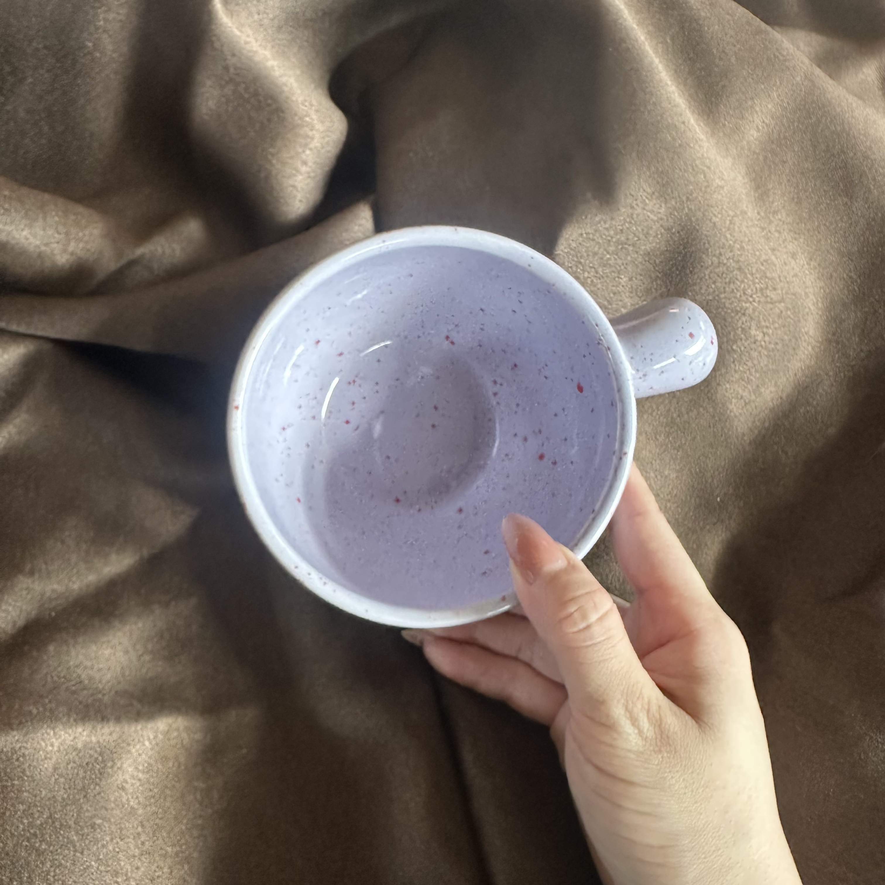 4.7英寸紫色泼墨把手碗陶瓷米饭碗汤碗水果碗