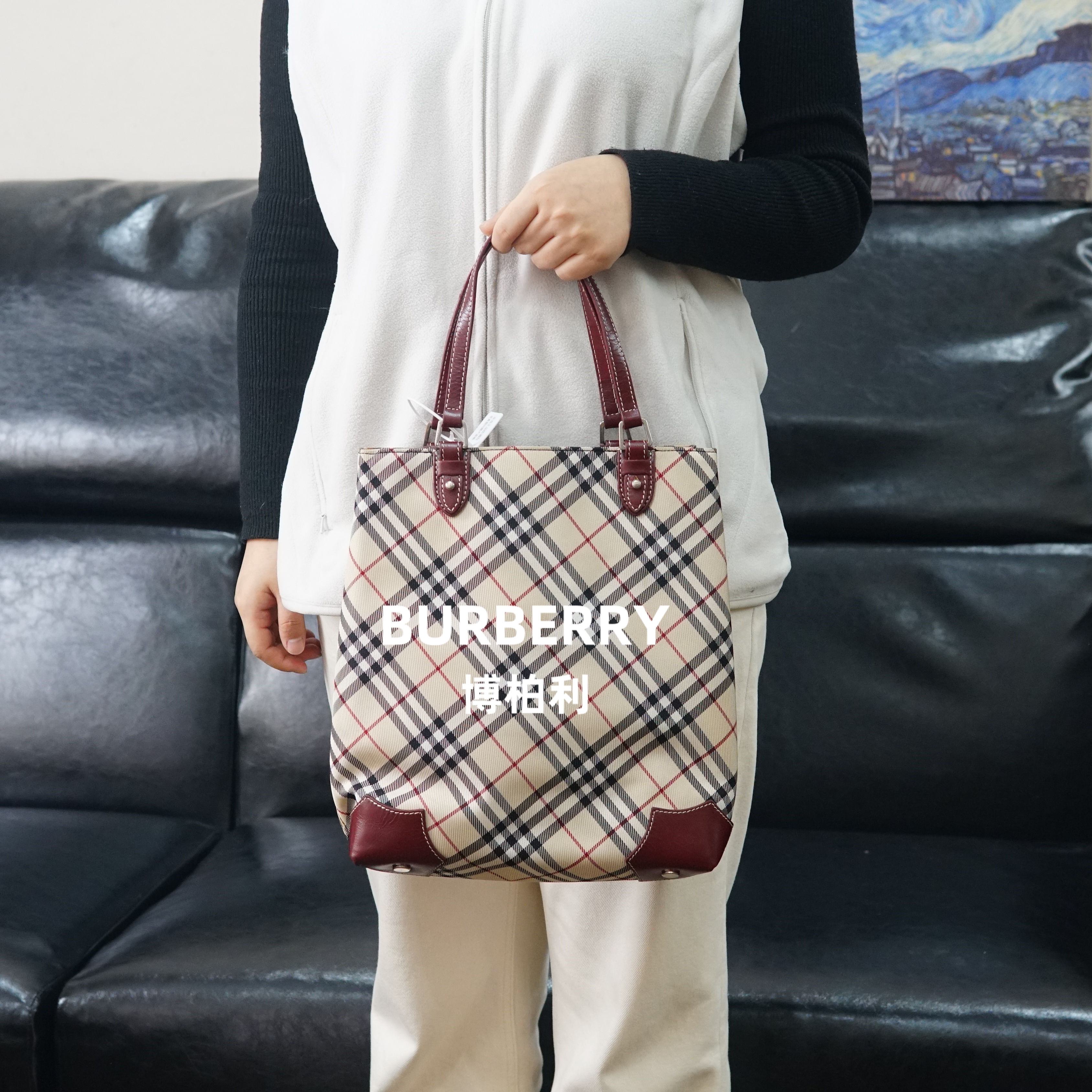 95新 BURBERRY/博柏利 巴宝莉/格纹单肩包/HD12617084/7084