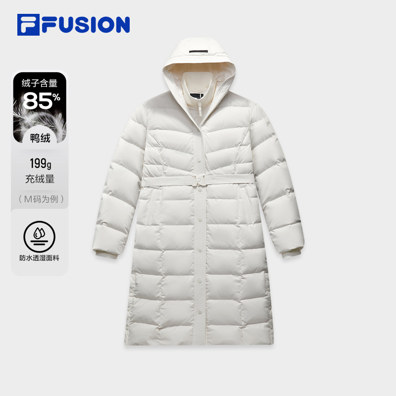 Fila/斐乐潮流长款羽绒服女款2025冬季新款休闲保暖防风连帽外套