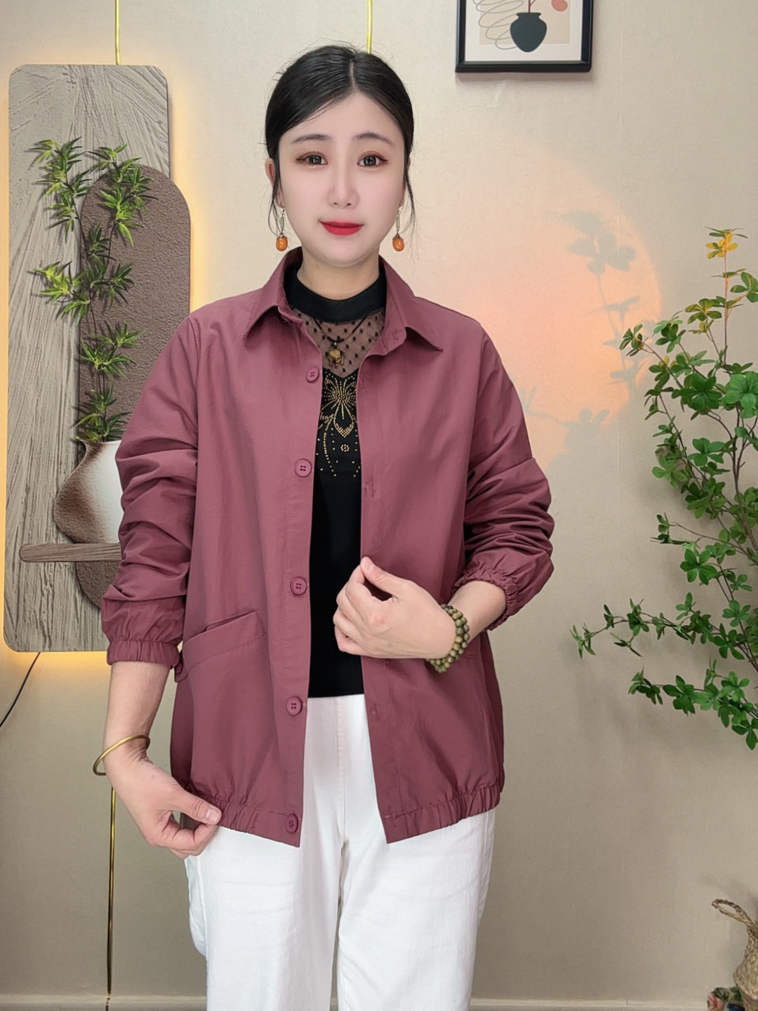 早秋新款时尚洋气中老年妈妈装气质百搭妈妈装女士单层春秋薄外套