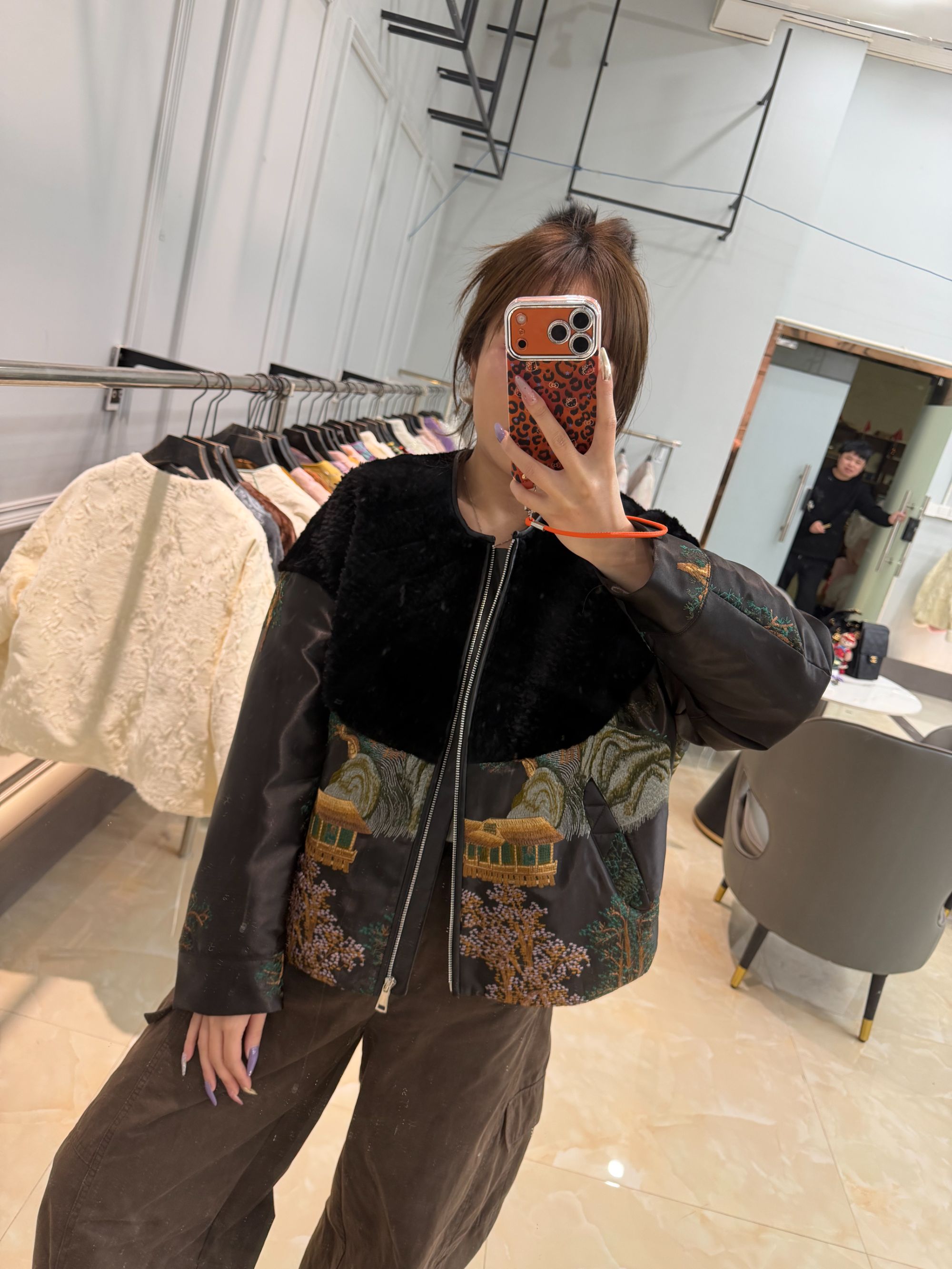 JDJ洁哥2025新款国风鹅绒重工羊毛羽绒外套61032