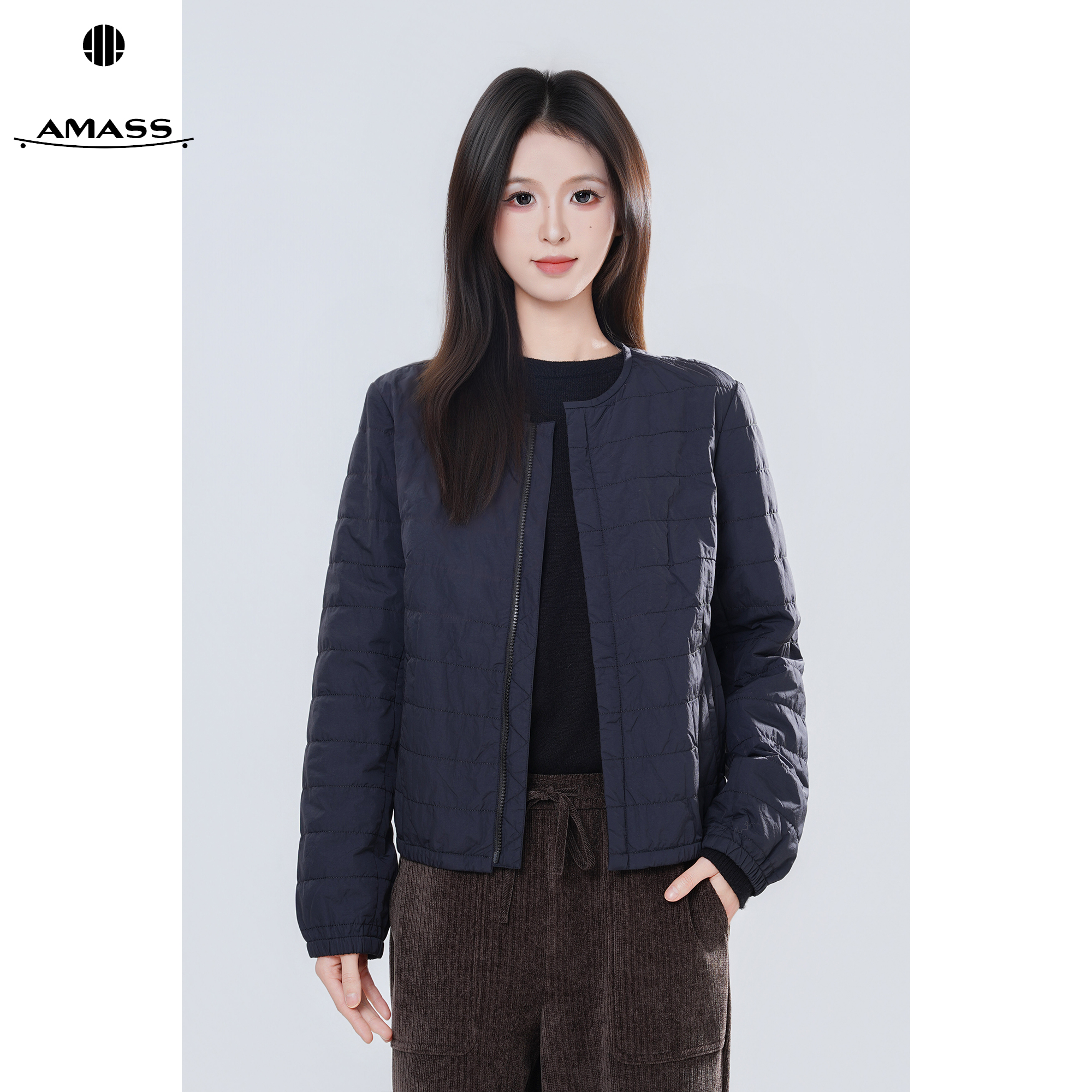 AMASS/阿玛施秋冬新款休闲圆领复古百搭时尚拉链棉服外套女540048