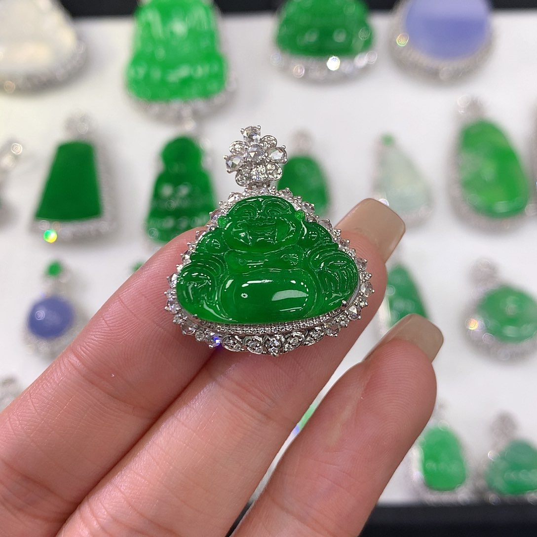 翡翠颈饰18K金镶嵌111111