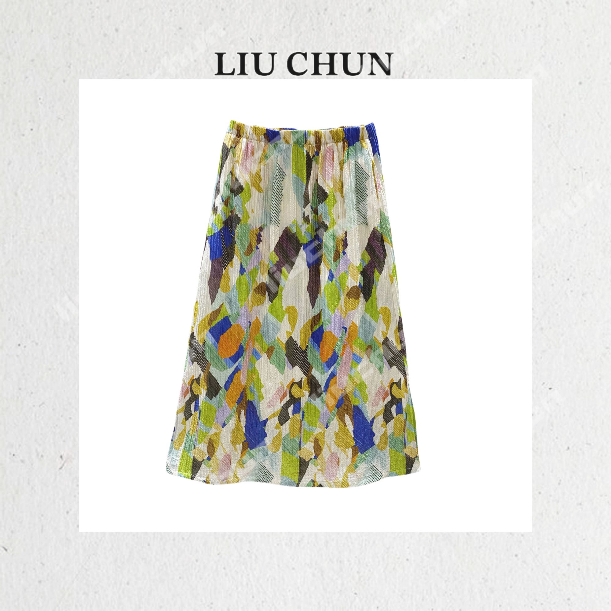 【彩绘柔叠皱】CHUN家显瘦气质时尚减龄桑蚕丝柔叠皱半裙